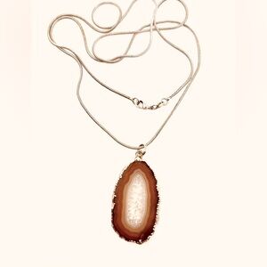 Mystic agate slice crystal on a signed 925 sterling silver 26” chain necklace